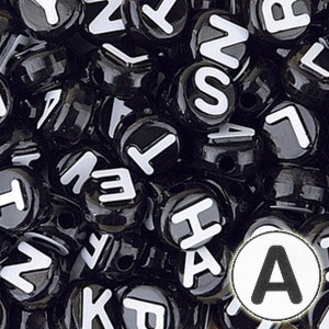 1197SV052WT - 10mm Alphabet Beads - Black / White Letters - 1/4 Lb Value  Pack